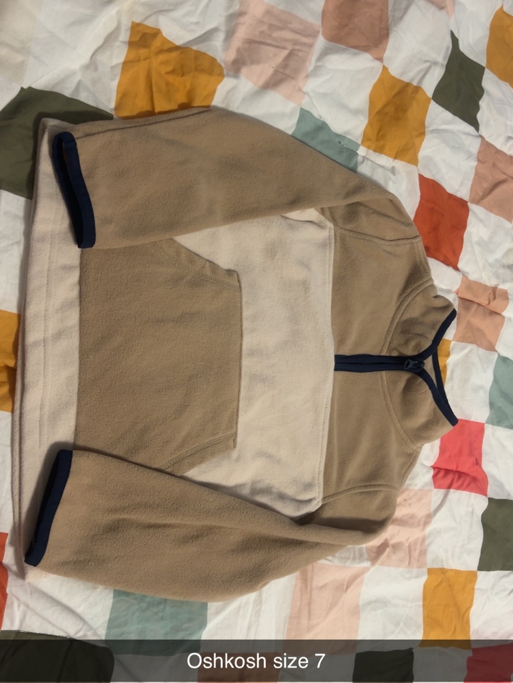 OshKosh B'gosh Tan and Cream Half-Zip Fleece Pullover with Navy Trim